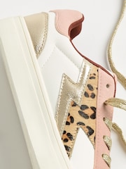 Love & Roses Pink Leopard White Flatform Mix Material Comfort Retro Low Top Trainers - Image 4 of 6