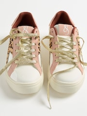 Love & Roses Pink Leopard White Flatform Mix Material Comfort Retro Low Top Trainers - Image 5 of 6