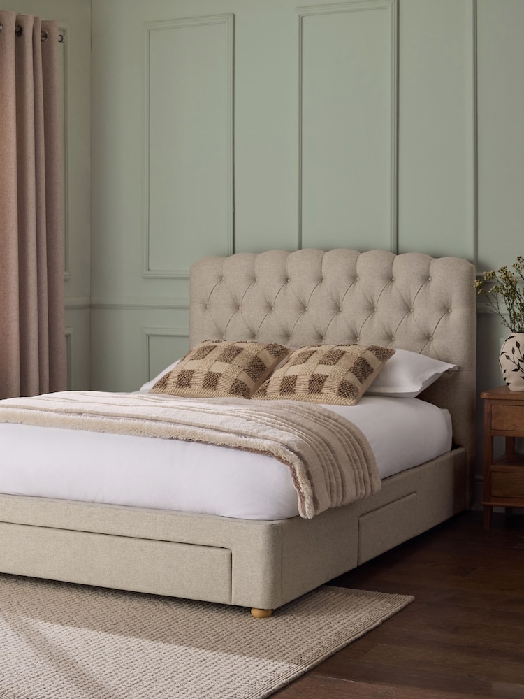 Wool Blend Natural Stone Farringdon Upholstered Drawer Storage Bed Ottoman Storage Bed Frame - Image 1 of 7