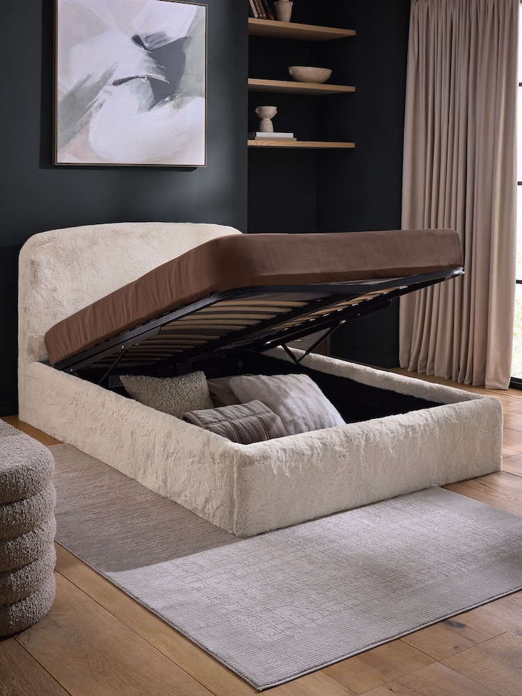 Oslo Faux Fur Light Natural Matson Upholstered Ottoman Storage Bed Frame - Image 2 of 6