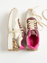 Love & Roses White Leopard Mix Material Retro Comfort Jogger Trainers - Image 1 of 6