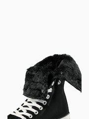 Converse Black Chuck Taylor All Star Fold Over Faux Fur Winter Luxe Trainers - Image 10 of 11