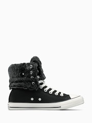 Converse Black Chuck Taylor All Star Fold Over Faux Fur Winter Luxe Trainers - Image 3 of 11