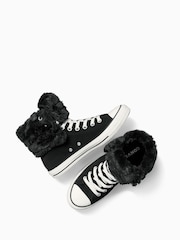 Converse Black Chuck Taylor All Star Fold Over Faux Fur Winter Luxe Trainers - Image 6 of 11