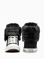 Converse Black Chuck Taylor All Star Fold Over Faux Fur Winter Luxe Trainers - Image 7 of 11