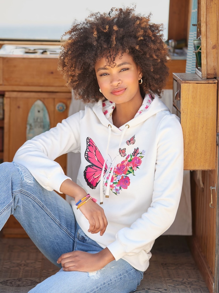 Joe Browns White Lightweight Butterfly Graphic Hoodie - Image 1 of 7