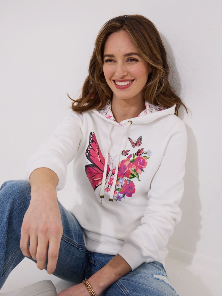 Joe Browns White Lightweight Butterfly Graphic Hoodie - Image 2 of 7