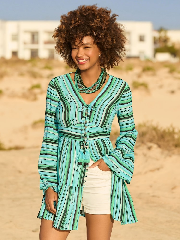 Joe Browns Green Slim Fit Bold Striped Tunic - Image 1 of 7