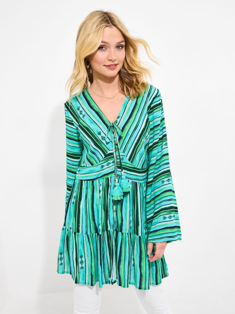 Joe Browns Green Slim Fit Bold Striped Tunic - Image 2 of 7