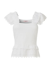 Joe Browns White Slim Fit 100% Cotton Frilly Broderie Peplum Top - Image 7 of 7