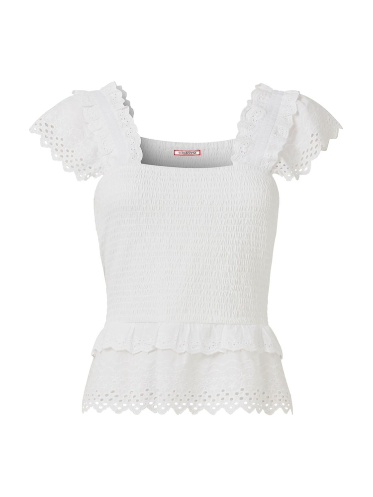 Joe Browns White Slim Fit 100% Cotton Frilly Broderie Peplum Top - Image 7 of 7
