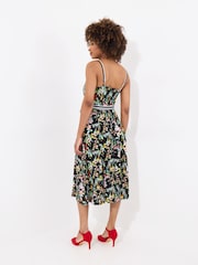 Joe Browns Black Tropical Print Tie Waist Contrast Strap Dress - Image 2 of 5