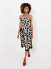 Joe Browns Black Tropical Print Tie Waist Contrast Strap Dress - Image 3 of 5