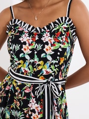 Joe Browns Black Tropical Print Tie Waist Contrast Strap Dress - Image 4 of 5