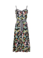 Joe Browns Black Tropical Print Tie Waist Contrast Strap Dress - Image 5 of 5