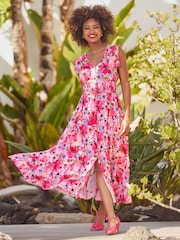 Joe Browns Pink Sequin Embellished Shirred Waist Floral Maxi Dress - Image 1 of 8