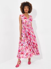 Joe Browns Pink Sequin Embellished Shirred Waist Floral Maxi Dress - Image 2 of 8