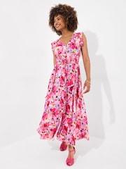 Joe Browns Pink Sequin Embellished Shirred Waist Floral Maxi Dress - Image 5 of 8
