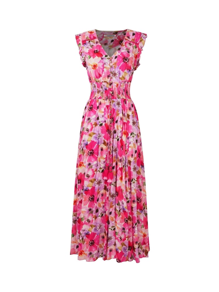 Joe Browns Pink Sequin Embellished Shirred Waist Floral Maxi Dress - Image 8 of 8
