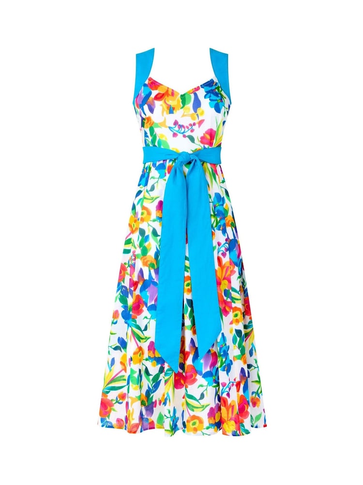 Joe Browns White Vibrant Floral Strappy 100% Cotton Midi Dress - Image 1 of 2