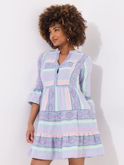 Joe Browns Blue Neon Striped Flared Sleeve Tunic Mini Dress - Image 1 of 5