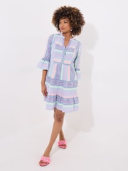 Joe Browns Blue Neon Striped Flared Sleeve Tunic Mini Dress - Image 2 of 5