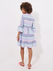 Joe Browns Blue Neon Striped Flared Sleeve Tunic Mini Dress - Image 3 of 5