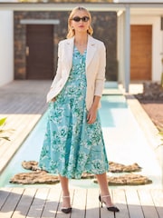 Joe Browns Blue Button Through Short Sleeve 100% Cotton Floral Dress - Image 3 of 7