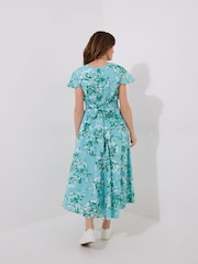 Joe Browns Blue Button Through Short Sleeve 100% Cotton Floral Dress - Image 4 of 7
