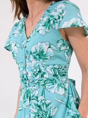 Joe Browns Blue Button Through Short Sleeve 100% Cotton Floral Dress - Image 5 of 7
