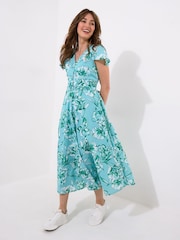 Joe Browns Blue Button Through Short Sleeve 100% Cotton Floral Dress - Image 6 of 7