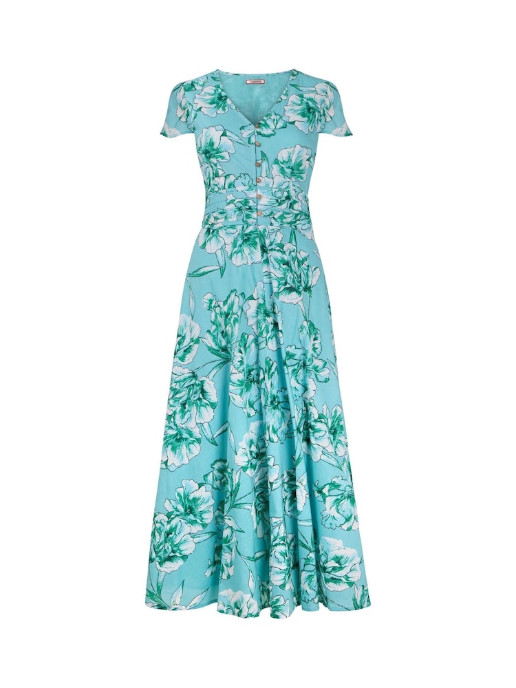 Joe Browns Blue Button Through Short Sleeve 100% Cotton Floral Dress - Image 7 of 7