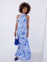 Joe Browns Blue Floral Printed Woven Halterneck Dress - Image 2 of 7