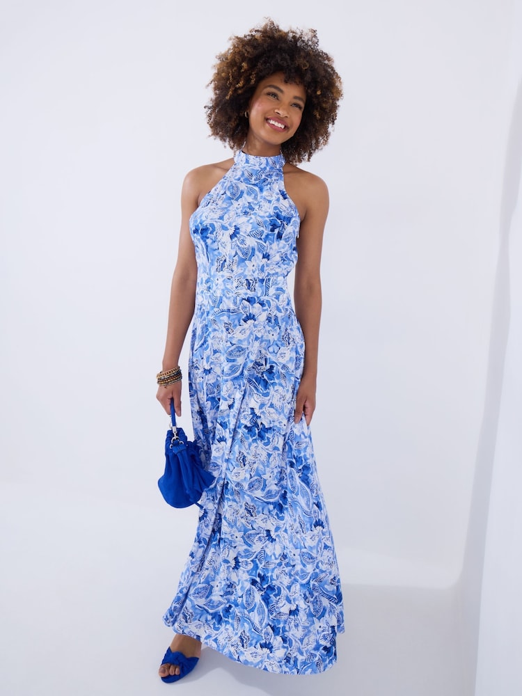 Joe Browns Blue Floral Printed Woven Halterneck Dress - Image 2 of 7
