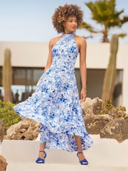 Joe Browns Blue Floral Printed Woven Halterneck Dress - Image 5 of 7