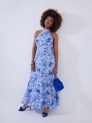 Joe Browns Blue Floral Printed Woven Halterneck Dress - Image 6 of 7
