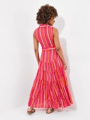 Joe Browns Pink Petite Striped Sleeveless Button Through Maxi Shirt Dress - Image 3 of 8
