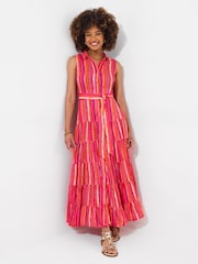 Joe Browns Pink Petite Striped Sleeveless Button Through Maxi Shirt Dress - Image 4 of 8