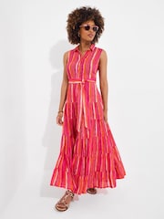 Joe Browns Pink Petite Striped Sleeveless Button Through Maxi Shirt Dress - Image 5 of 8