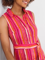 Joe Browns Pink Petite Striped Sleeveless Button Through Maxi Shirt Dress - Image 6 of 8