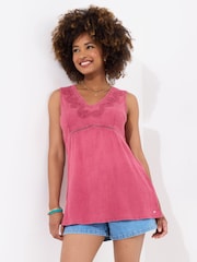 Joe Browns Pink Embroidered V-Neck 100% Cotton Sleeveless Top - Image 1 of 5