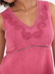 Joe Browns Pink Embroidered V-Neck 100% Cotton Sleeveless Top - Image 2 of 5