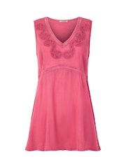 Joe Browns Pink Embroidered V-Neck 100% Cotton Sleeveless Top - Image 5 of 5