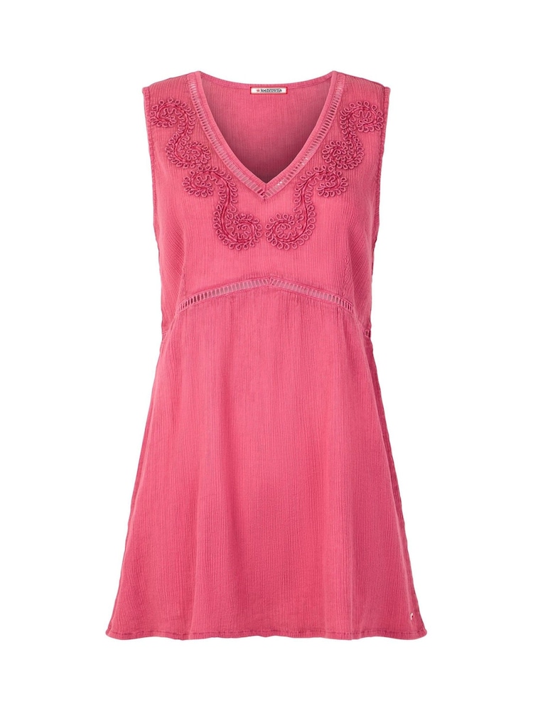 Joe Browns Pink Embroidered V-Neck 100% Cotton Sleeveless Top - Image 5 of 5
