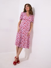 Joe Browns Purple Floral V-Neck Short Sleeve Midi Dress - Image 3 of 7