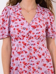 Joe Browns Purple Floral V-Neck Short Sleeve Midi Dress - Image 4 of 7