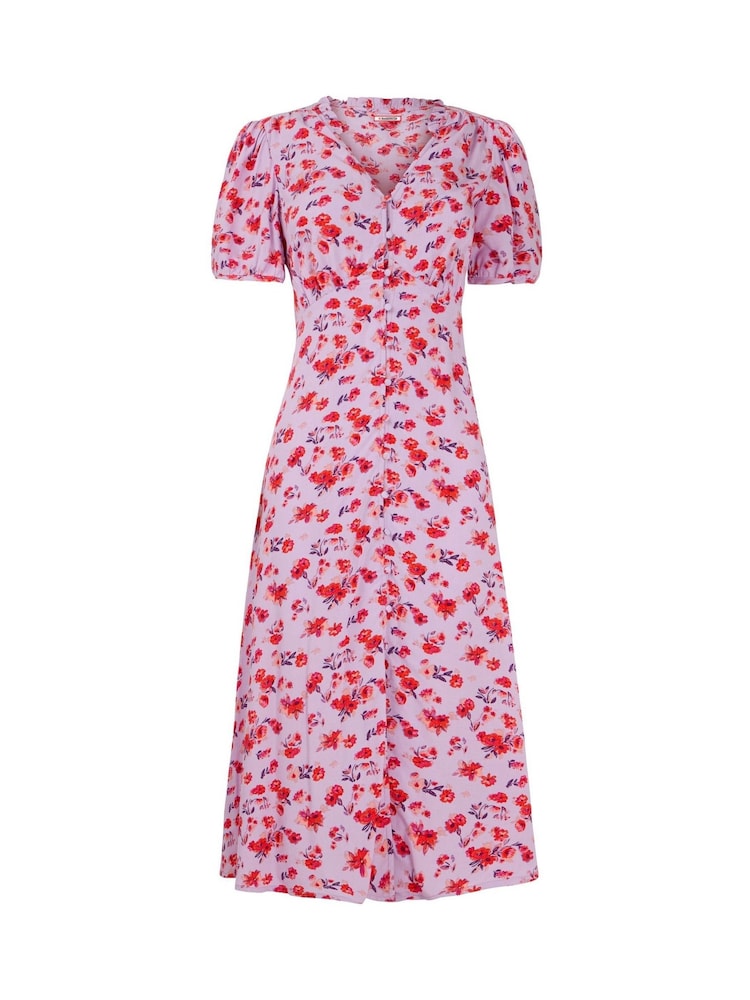 Joe Browns Purple Floral V-Neck Short Sleeve Midi Dress - Image 7 of 7