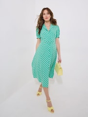 Joe Browns Green Polka Dot Button Through Collared Midi Dress - Image 1 of 5