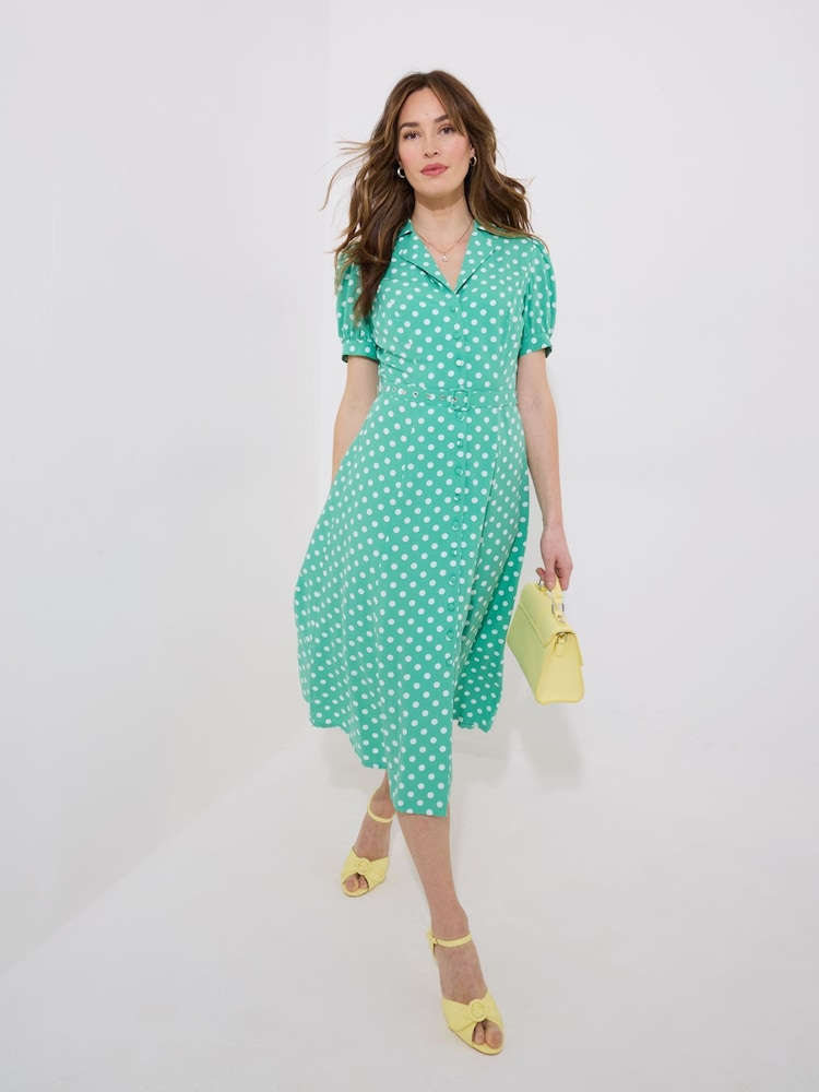 Joe Browns Green Polka Dot Button Through Collared Midi Dress - Image 1 of 5