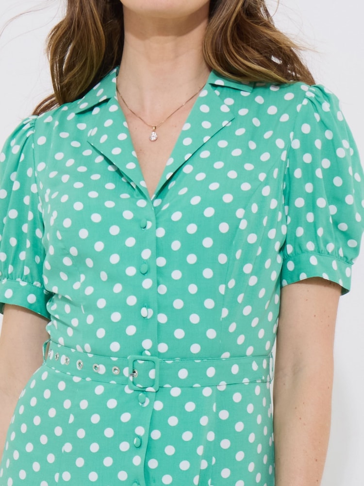 Joe Browns Green Polka Dot Button Through Collared Midi Dress - Image 2 of 5